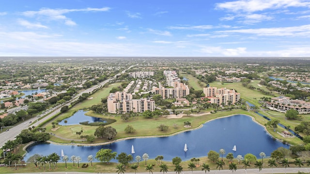 aerial view with a view of city and a water view