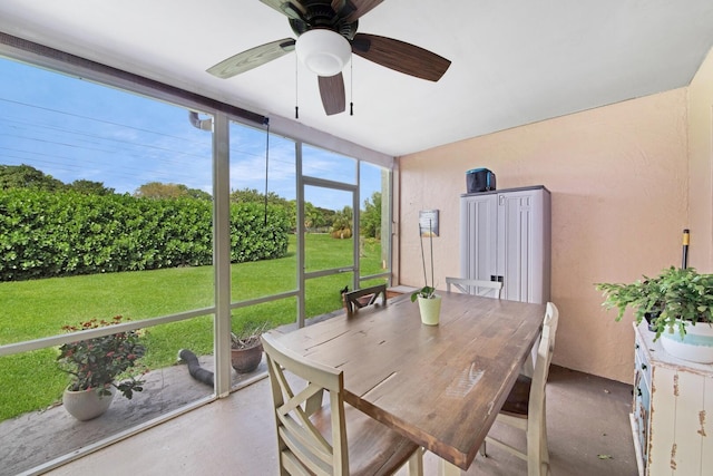 sunroom / solarium with ceiling fan