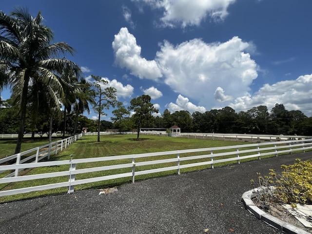 view of yard featuring fence and a rural view