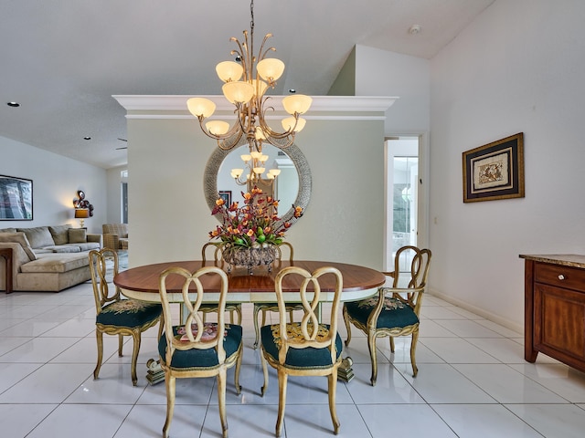 dining room featuring a chandelier, light tile patterned floors, and baseboards