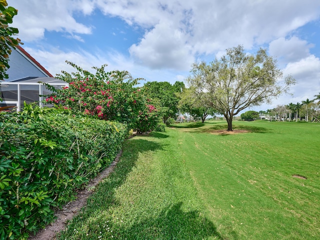 view of yard with a lanai