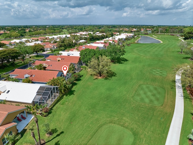 bird's eye view featuring a residential view and golf course view