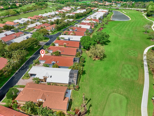 bird's eye view featuring a residential view and view of golf course