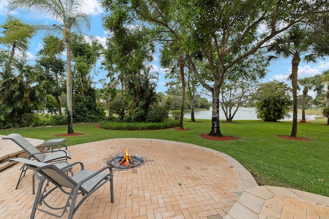 view of patio / terrace with a water view