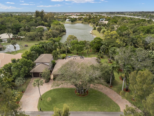 aerial view with a water view