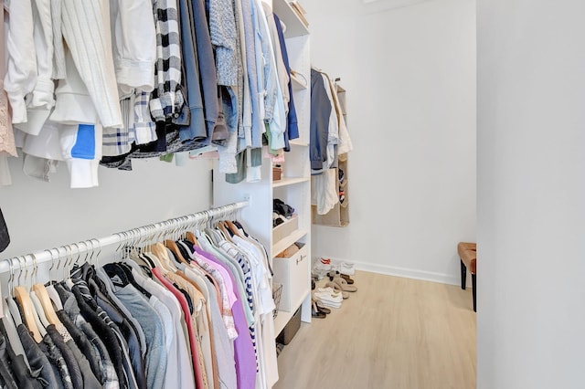 walk in closet featuring wood finished floors