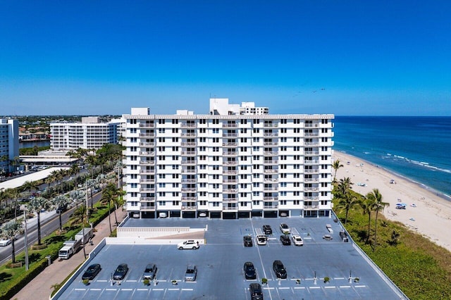 aerial view featuring a beach view and a water view