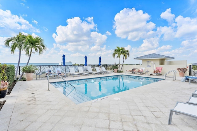 pool with a patio