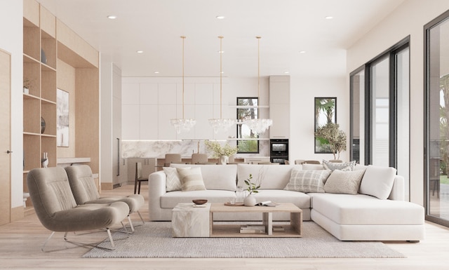 748 NE 72nd St, Boca Raton, FL 33487 - living room with wood finished floors, recessed lighting, and a chandelier