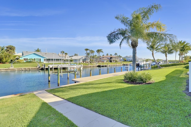 8579 SE Sabal St, Hobe Sound, FL 33455 - dock area featuring a residential view, a yard, a water view, and boat lift
