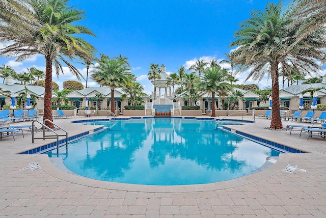 pool with a patio