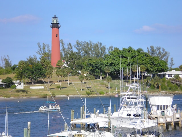 view of dock featuring a water view