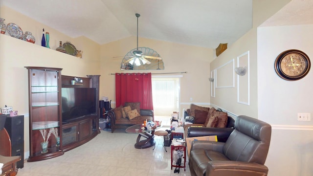 413 European Ln, Fort Pierce, FL 34982 - living room with ceiling fan and vaulted ceiling