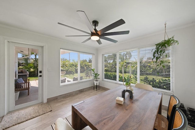 sunroom featuring ceiling fan