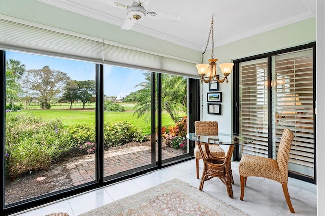 unfurnished sunroom featuring a notable chandelier