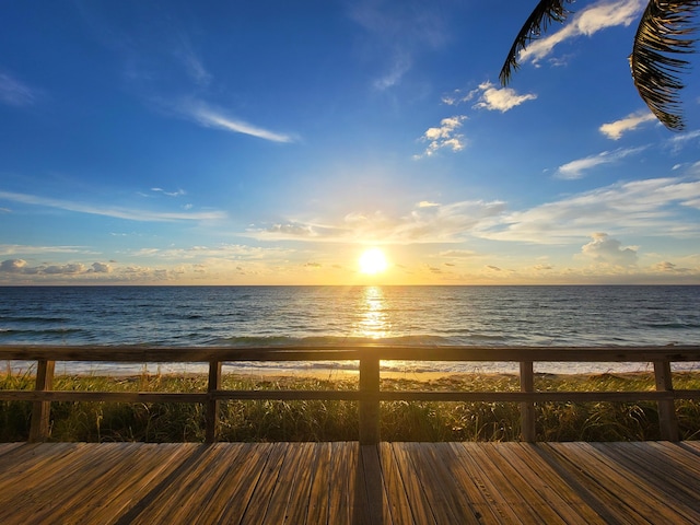 exterior space with a water view