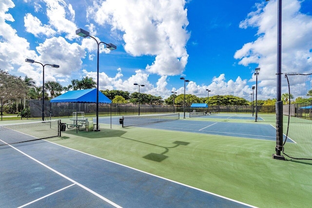 view of tennis court with fence