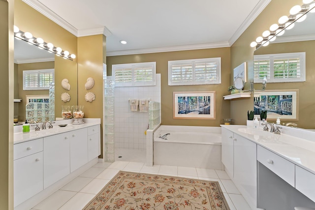 bathroom featuring tile patterned flooring, a sink, and a walk in shower