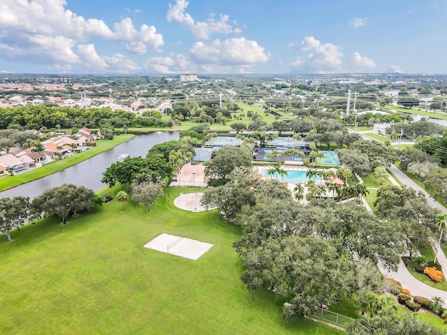 aerial view featuring a water view