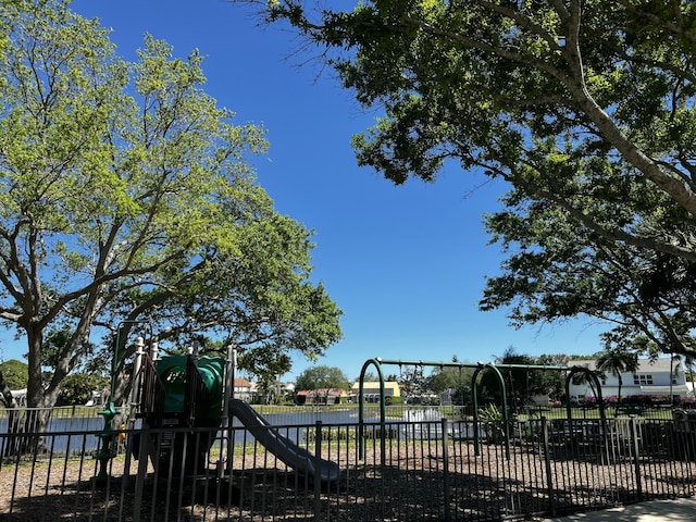 view of play area with fence