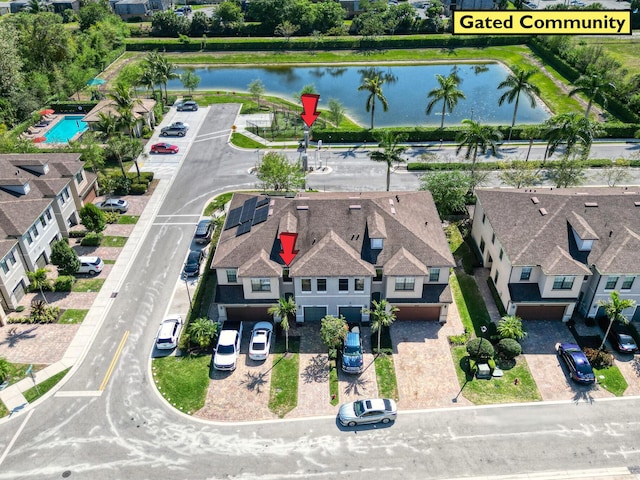 bird's eye view featuring a water view