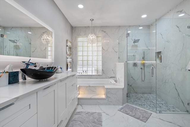 10786 Greenbriar Villa Dr, Lake Worth, FL 33449 - full bath with a garden tub, marble finish floor, a marble finish shower, and recessed lighting
