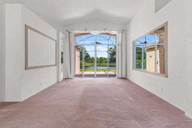 empty room featuring lofted ceiling, a healthy amount of sunlight, and carpet flooring