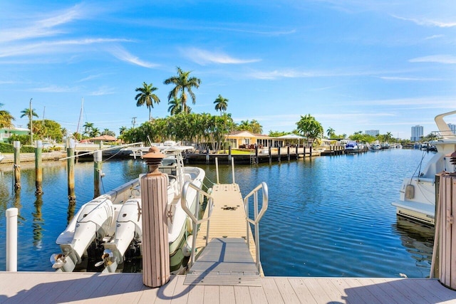 view of dock with a water view