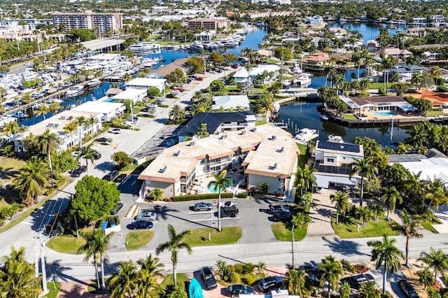 bird's eye view featuring a water view