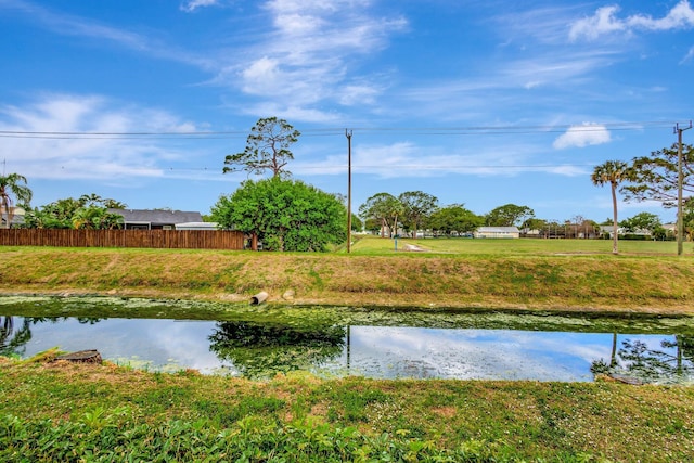 property view of water featuring fence