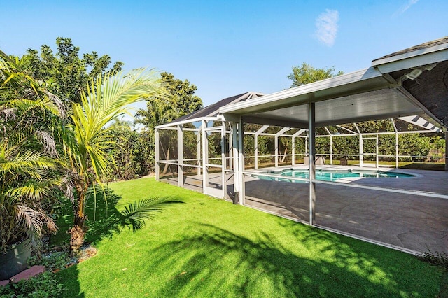 view of parking with an outdoor pool