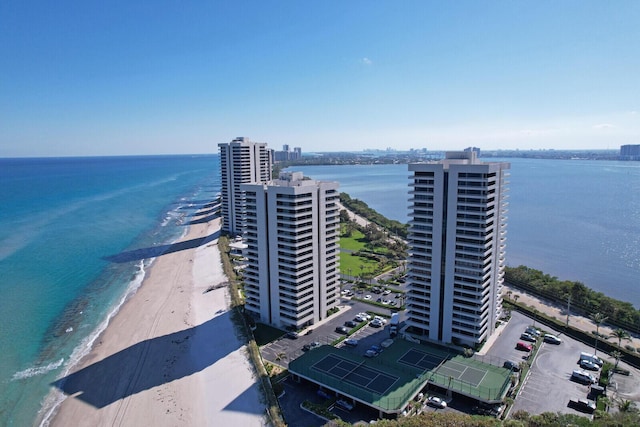 drone / aerial view with a water view and a city view