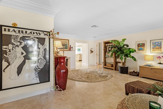 interior space with visible vents and crown molding