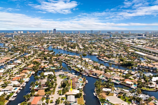 aerial view with a view of city and a water view