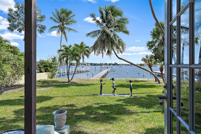 view of yard with a water view