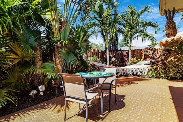 view of patio / terrace with outdoor dining area and fence