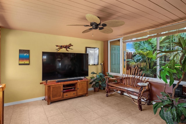 interior space featuring ceiling fan