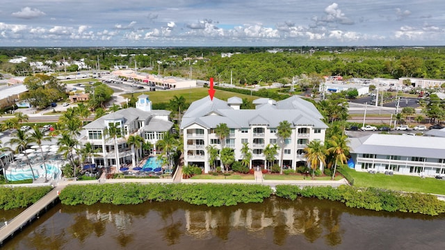 bird's eye view featuring a water view