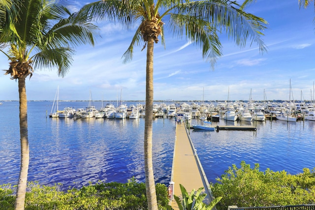 view of dock with a water view