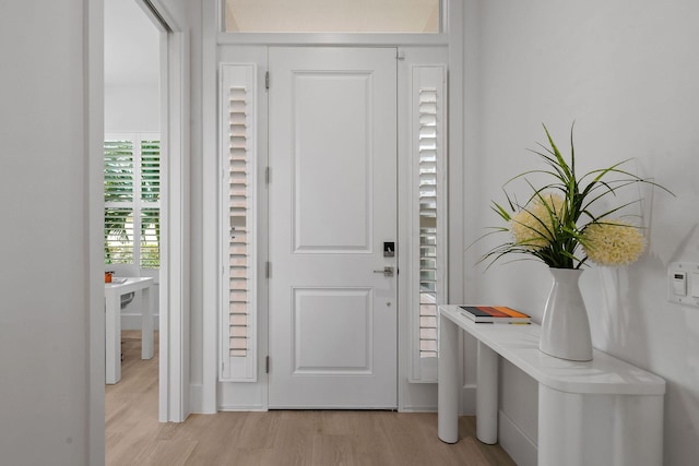 foyer entrance with light wood-style flooring