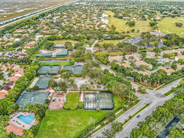 bird's eye view with a water view and a residential view