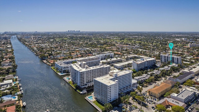 drone / aerial view with a view of city and a water view