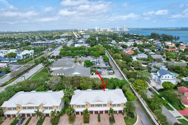 bird's eye view featuring a water view