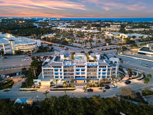 view of aerial view at dusk