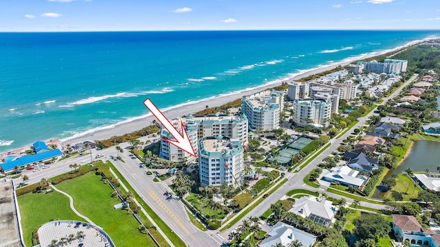 aerial view with a water view and a city view