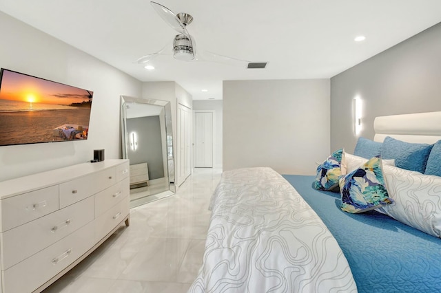 bedroom with visible vents and recessed lighting