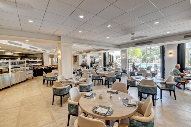 dining area featuring visible vents and recessed lighting