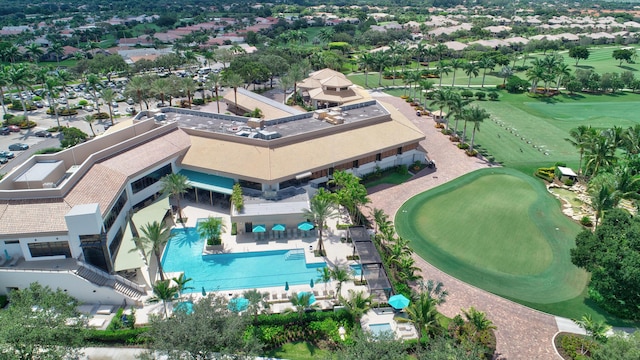 drone / aerial view featuring view of golf course