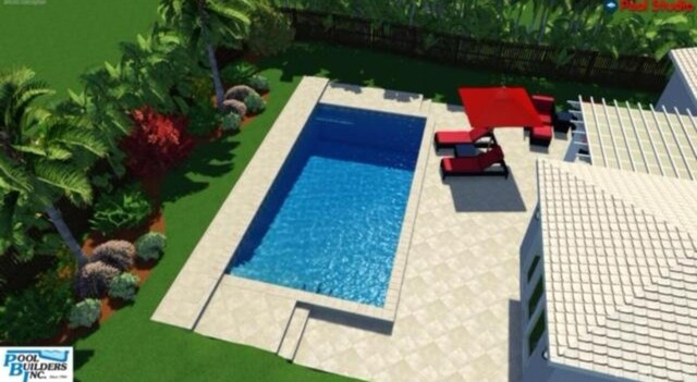 pool with a patio and fence