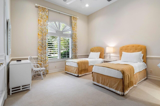 bedroom with recessed lighting, carpet, and baseboards